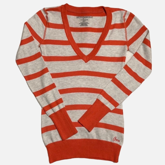 Aeropostale Striped V-Neck Sweater Small - Picture 1 of 9